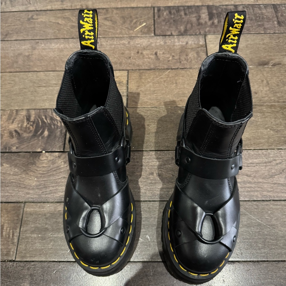 Black Leather Dr Martens Boots with Yellow Stitching